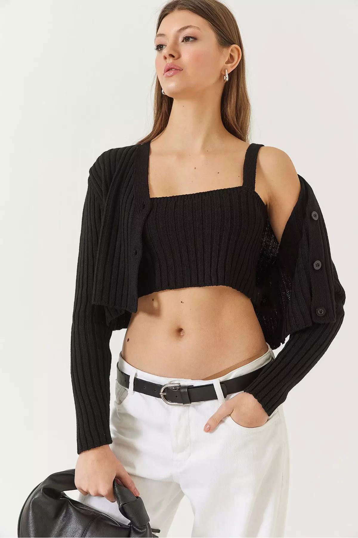 Women's Cardigan Crop Tank Top Double Knitwear Set 60261447