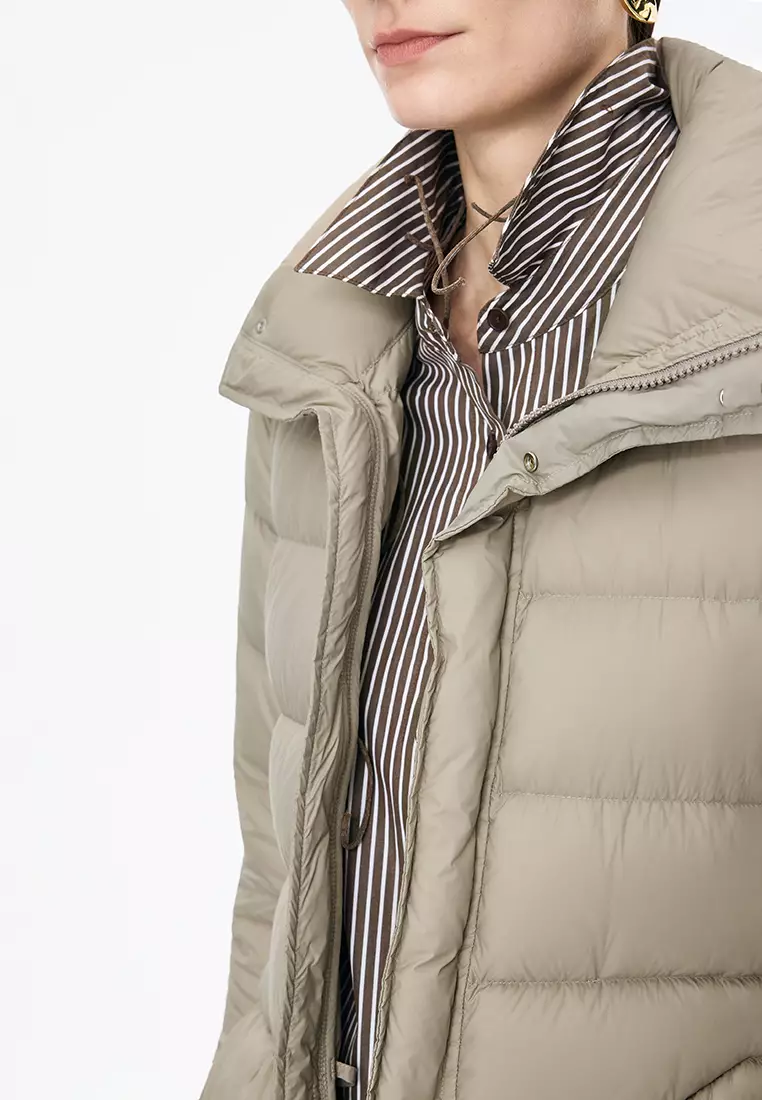 混紡90白鴨絨橫切線修身短款羽絨服