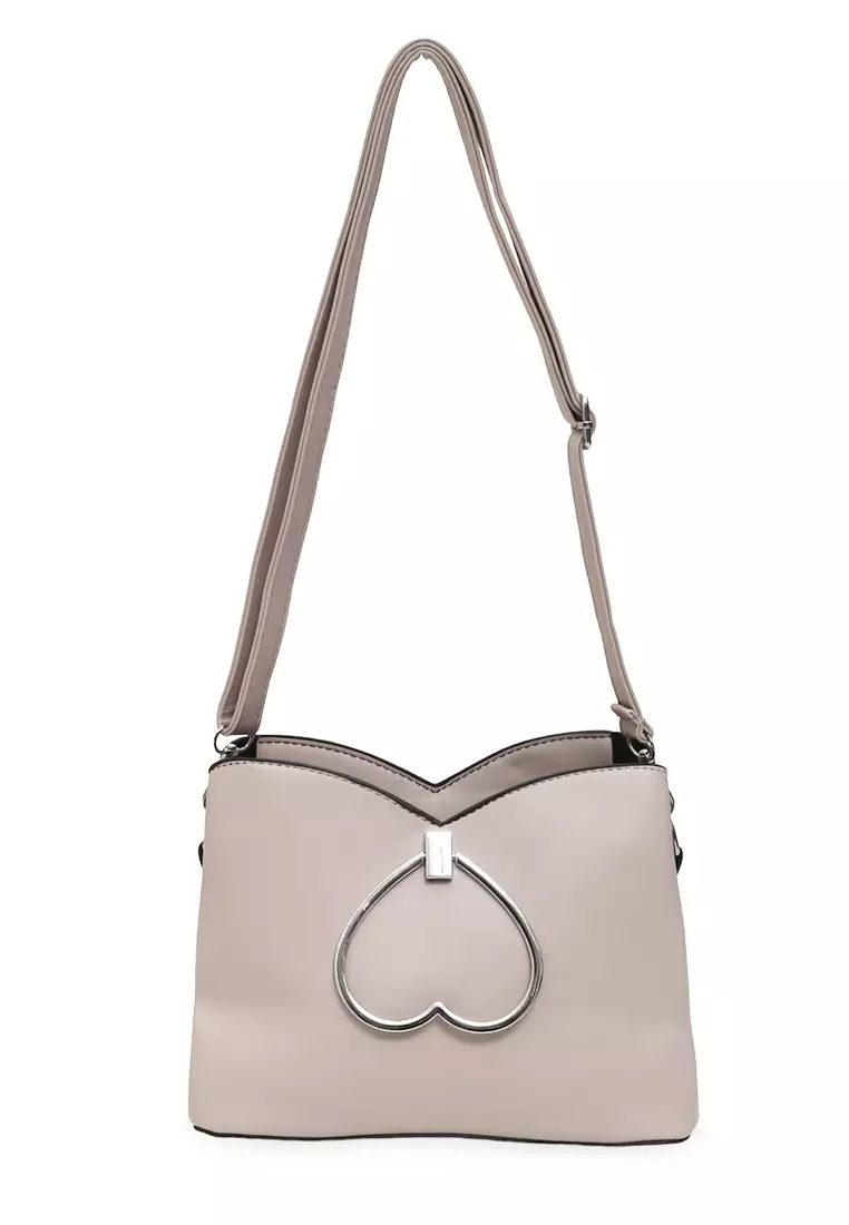 Eilaria Tas Selempang Wanita Love Design Sling Bag Large Compartment Material Leather ORIGINAL - White Beige