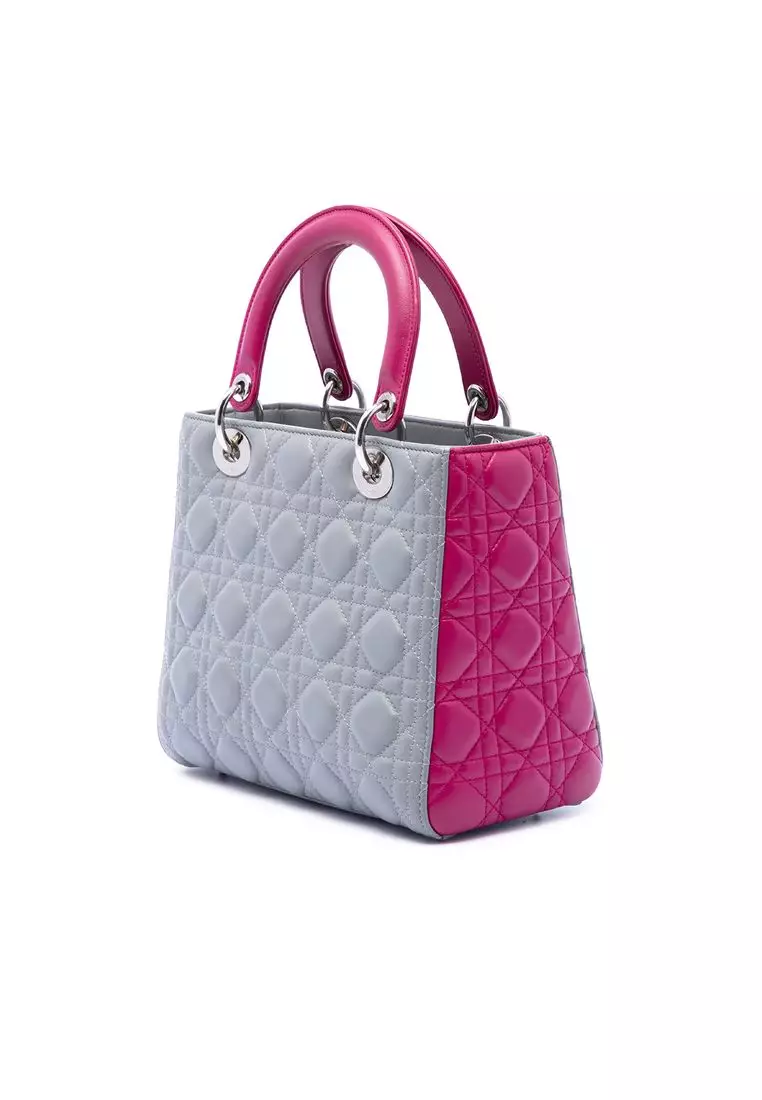 Pre-Loved Dior Medium Bicolor Lambskin Cannage Lady Dior