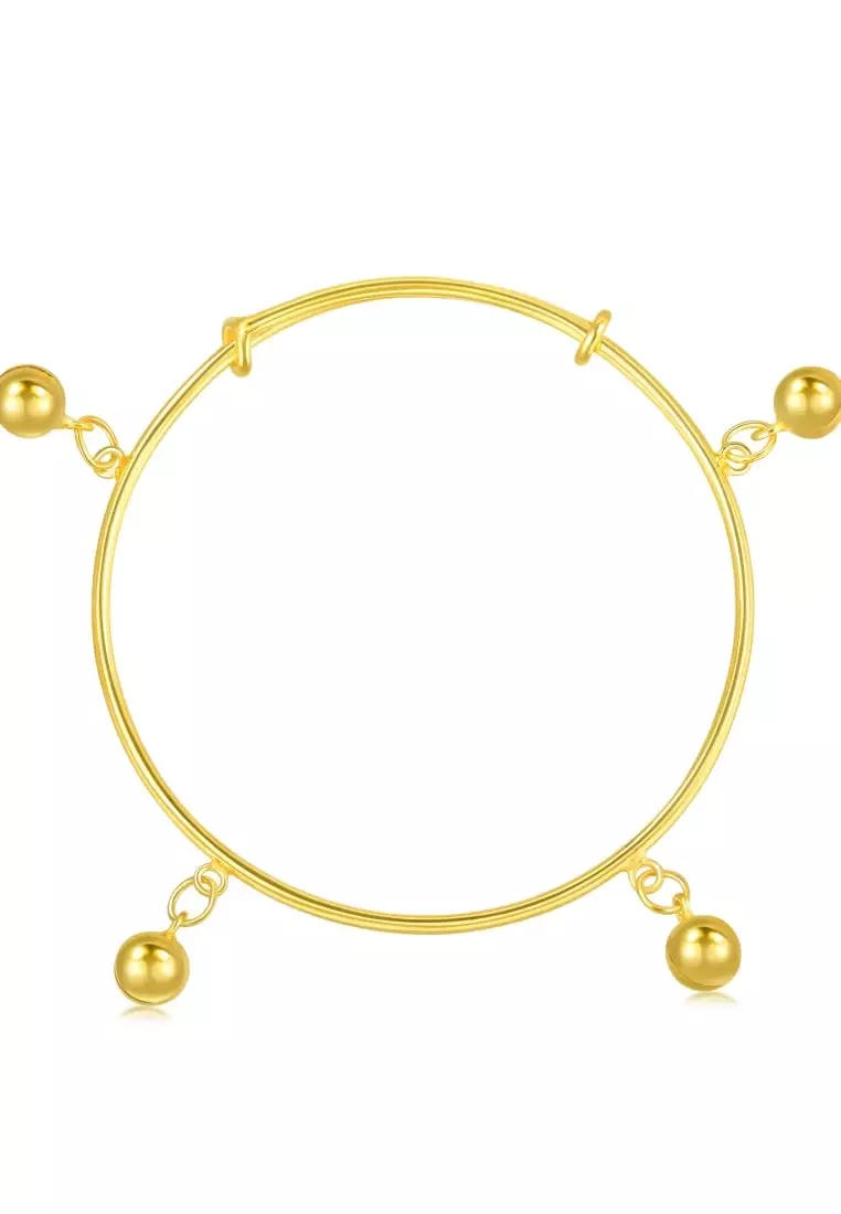 999.9 24K Pure Gold Chinese Gifting Collection Newborn Adjustable Bangle for Tiny Size 09220K Price-by-Weight 7.11g Gold