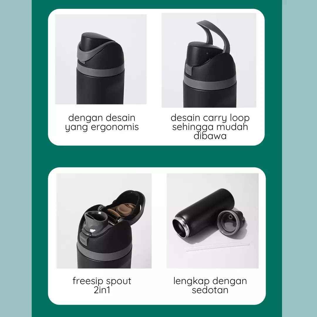 Wakakids Botol Minum Termos Stainless Steel Vacuum FreeSip Tumbler Premium dengan Pegangan 720ml K8060 Venhs Putih