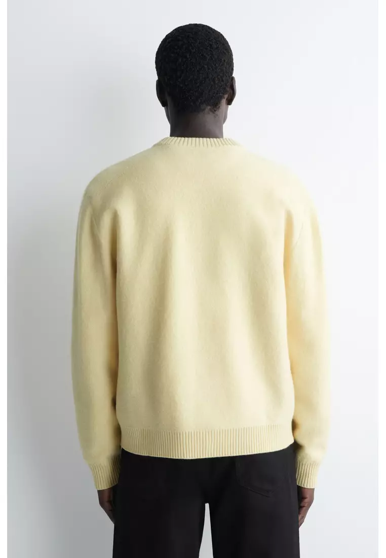 BOILED-WOOL CREW-NECK CARDIGAN