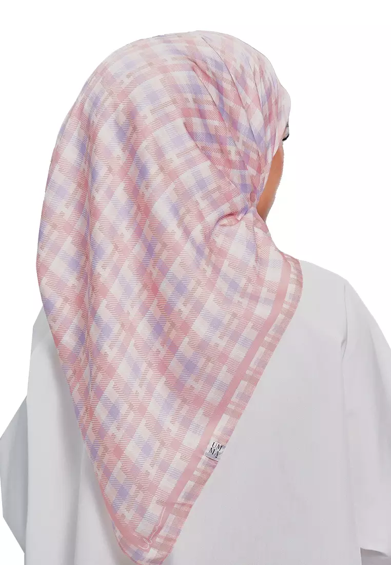 Tartan Printed Satin Square in Misty Rose