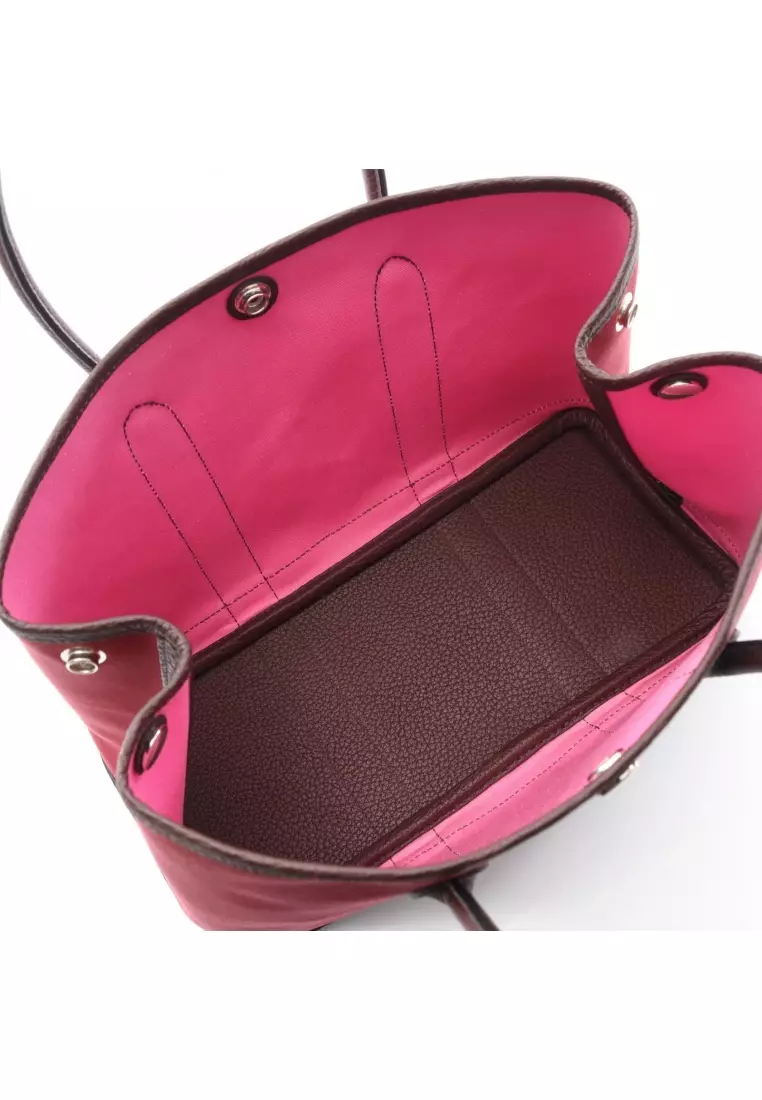 Pre-Loved Hermès garden party TPM Rouge Imperial Rouge Serie Handbag tote bag Toile Officier buffalo Bordeaux Dark brown silver hardware Z stamp