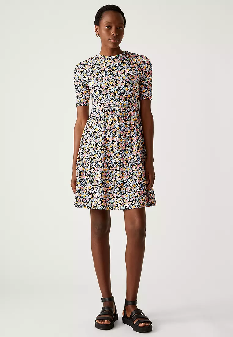 Jersey Printed Knee Length Tiered Dress
