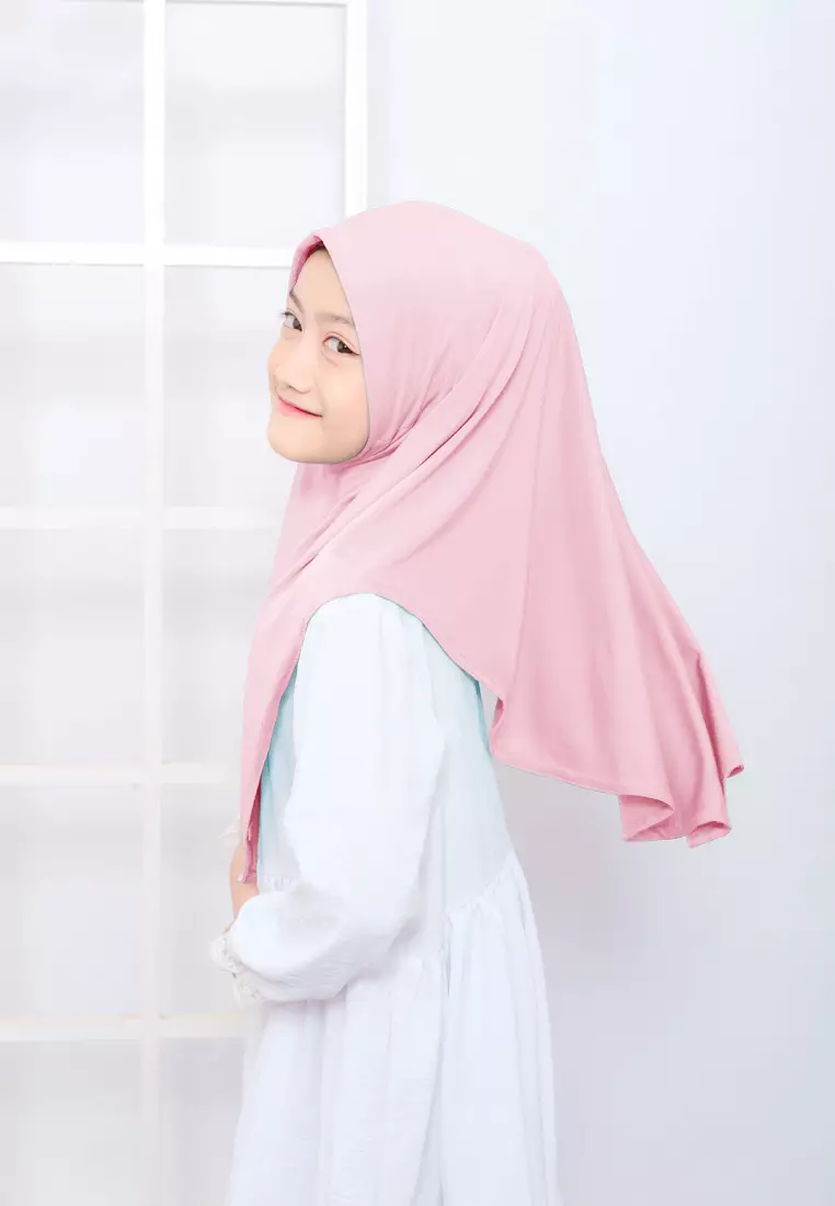 Cotton Bee - Hijab Instan Anak | Zura Tali Bergo Non Pad - Icy Pink - S