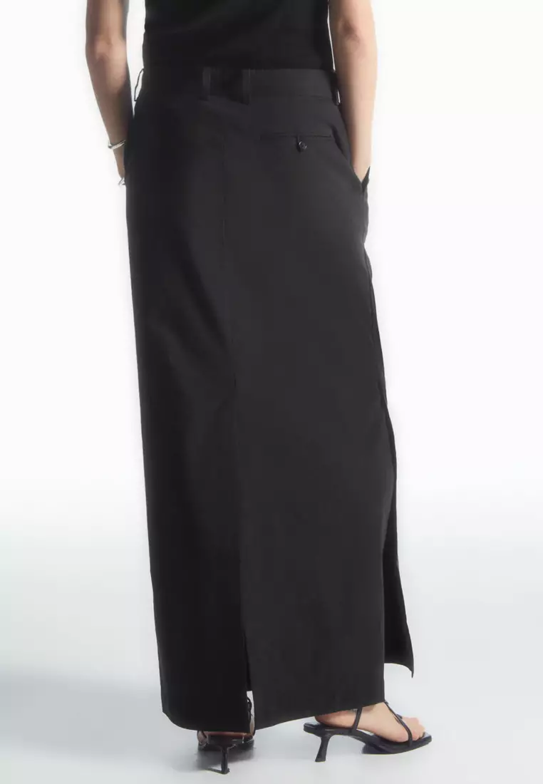 Tailored Linen-Blend Maxi Skirt