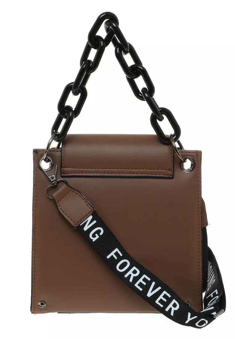 Xena Slingbag Wanita Tali Rantai Motif Polos High Quality Premium - Brown