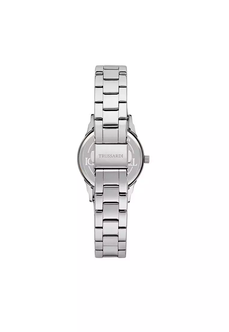 【2 Years Warranty】Trussardi T-Bent 32mm Pink Dial Stainless Steel Ladies Quartz Watch R2453141508