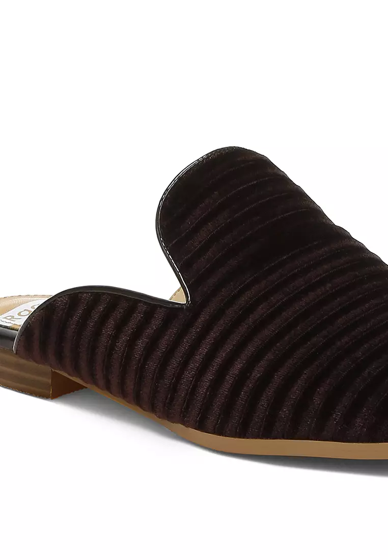 Velvet Textured Slip On Mules in Brown