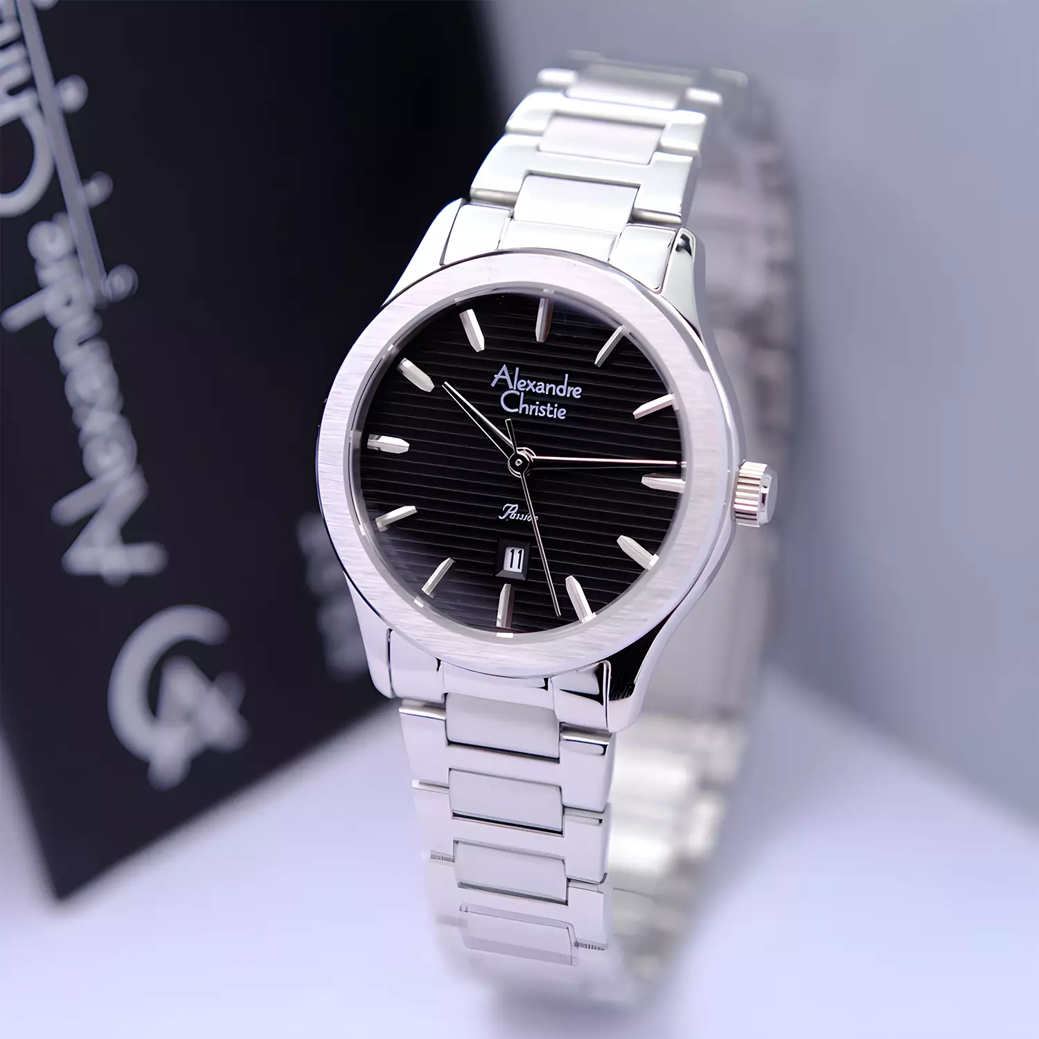 Alexandre Christie Classic Steel Jam Tangan Analog Wanita - Black Dial - All Stainless Steel - 8701 LDBSSBA