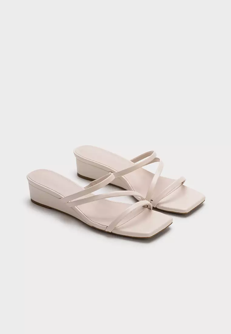 MULTI-STRAP SQUARE TOE WEDGE HEEL SLIDE