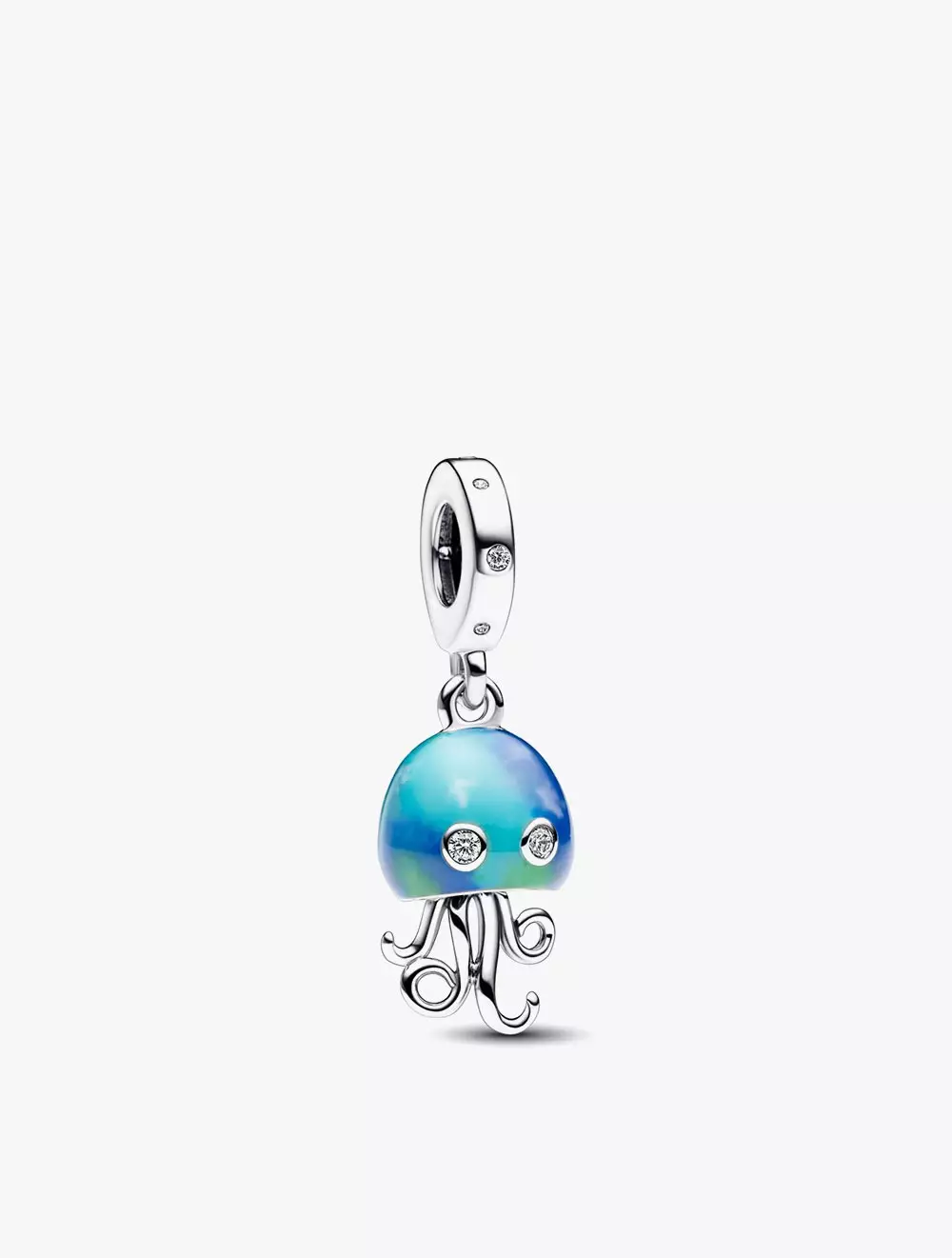 Jellyfish sterling silver dangle with clear cubic zirconia and color changing enamel