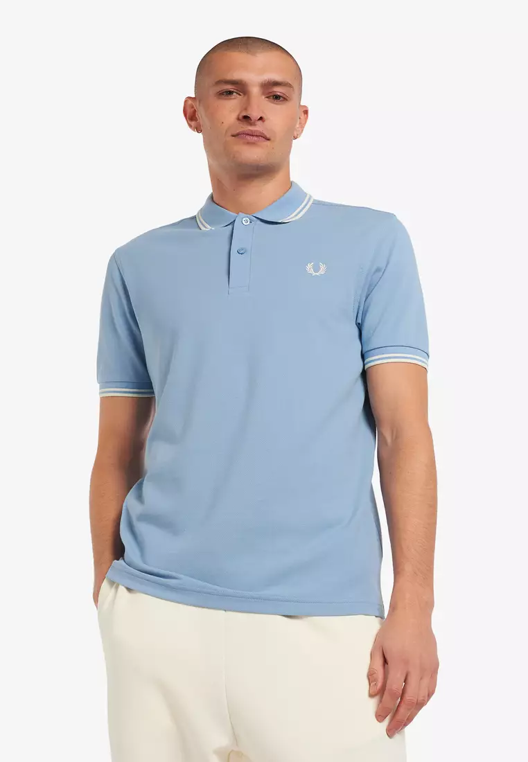 Fred Perry M3600 Twin Tipped Fred Perry Shirt (Sky Blue / Snow White / Snow White)