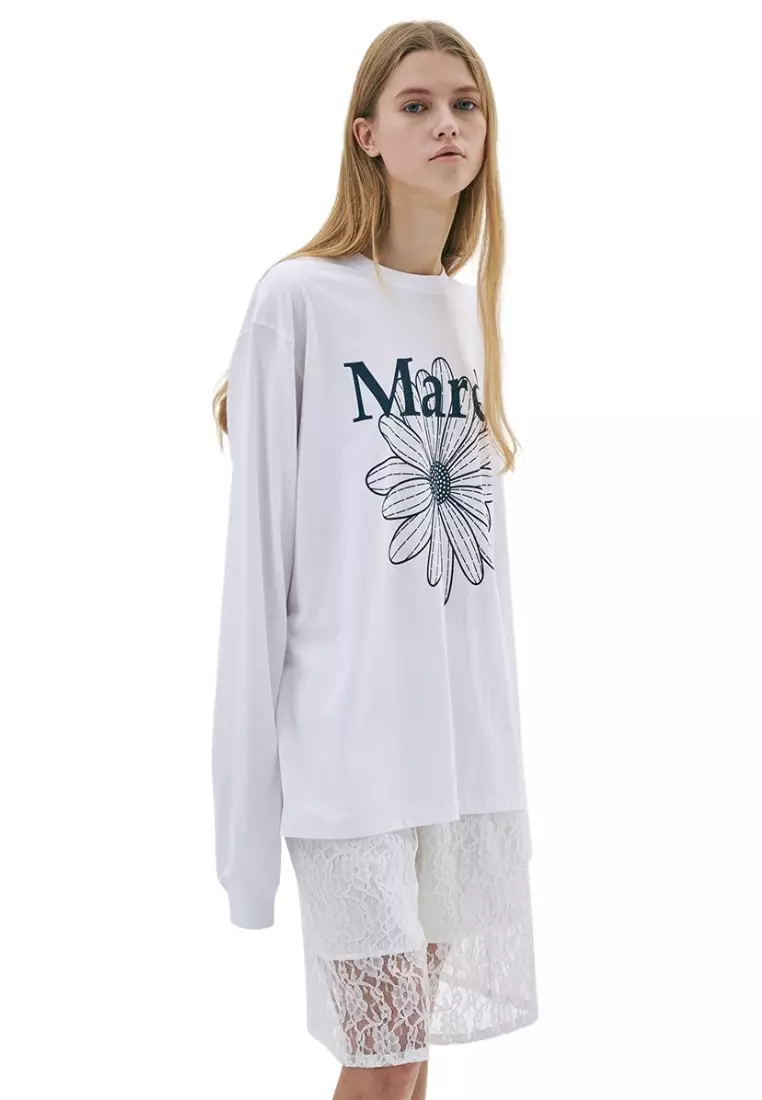 Unisex Tshirt Long Sleeve Flowermardi - White Navy