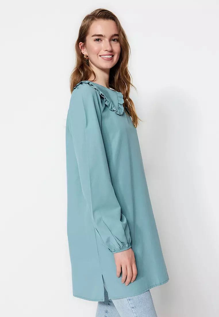 MODEST Babydoll Collar Slit Tunic Top