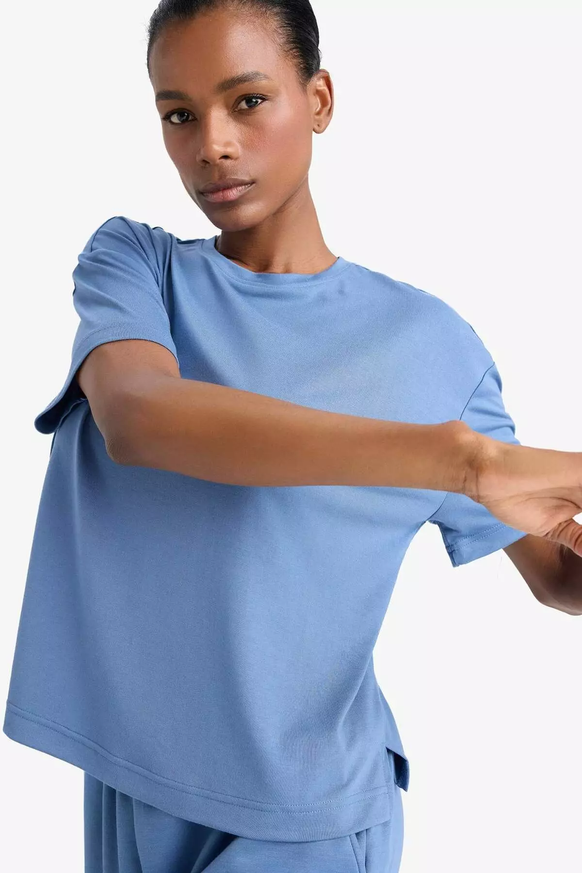 Defactofit Oversize Wide Fit Crew Neck Modal Short Sleeve T-Shirt E2932Ax25Sm