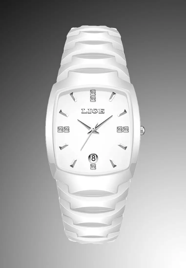 Unisex Alloy Quartz Watch, 43x32mm, White Dial, Ceramic Bracelet