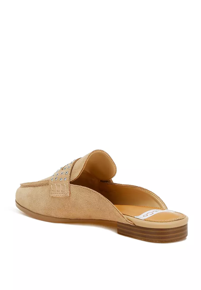 Buy Rag & CO. Stud Embellished Penny Strap Mules in Beige