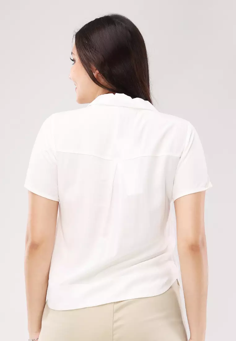 Woven Plain Rayon Short Sleeves Blouse