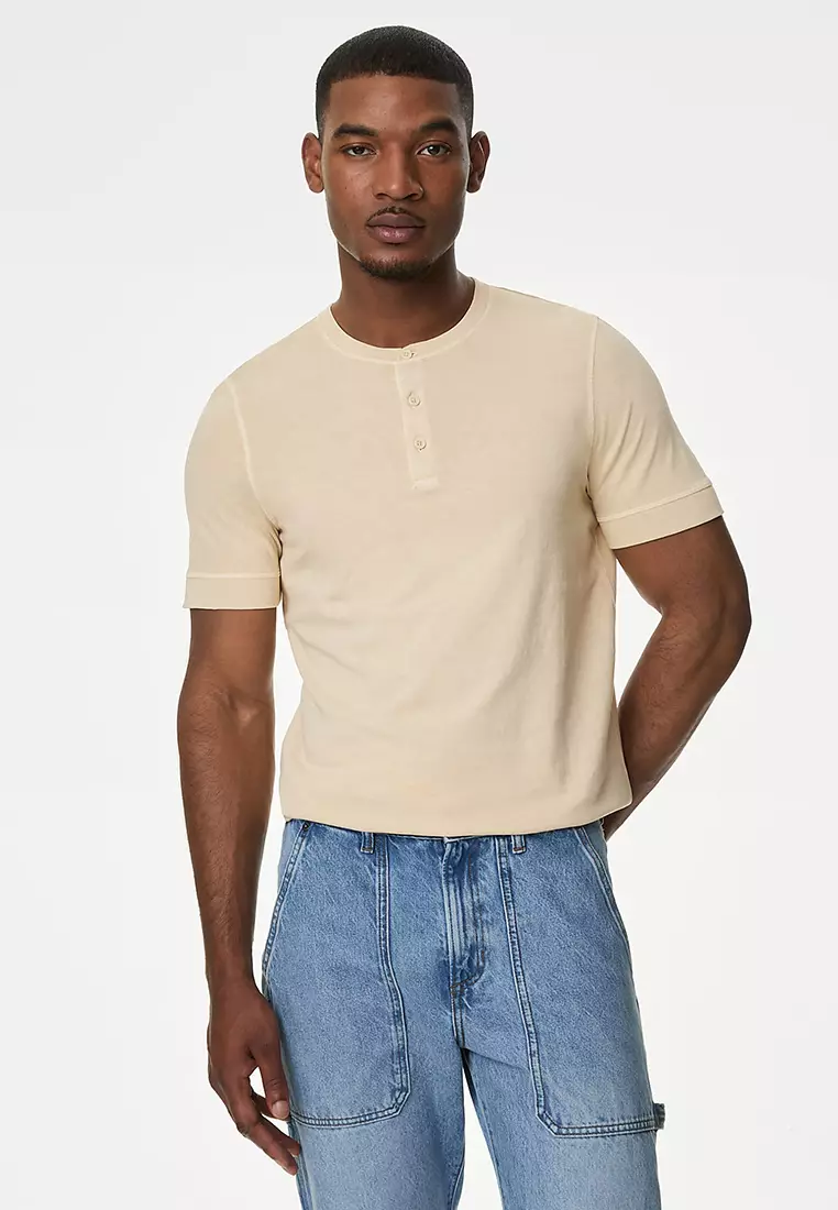 Pure Cotton Henley T-Shirt