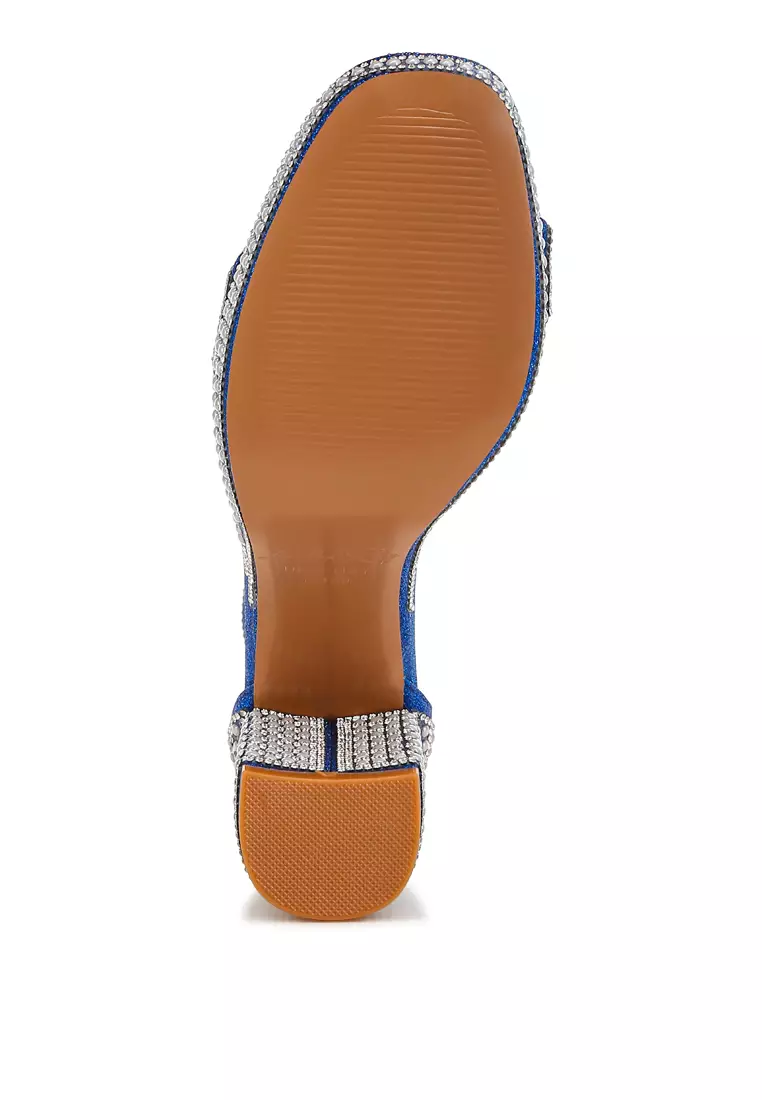 Sandal Berlian Imitasi Dan Hiasan Mutiara Warna Biru