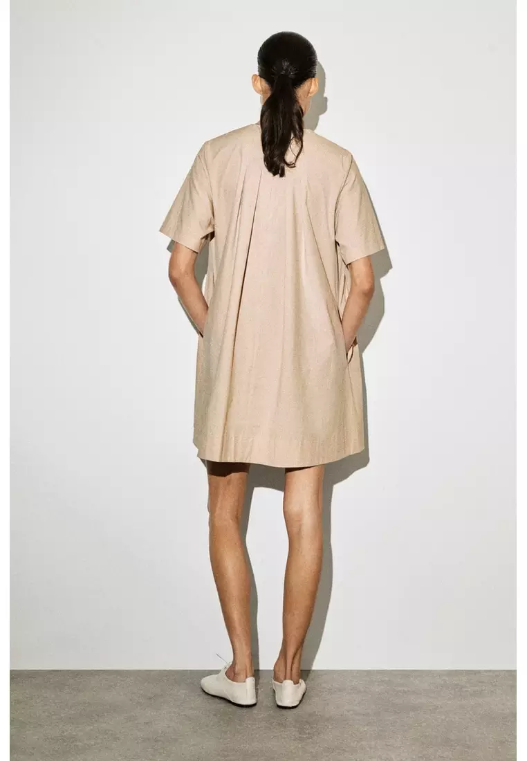 PLEATED COTTON-POPLIN MINI DRESS