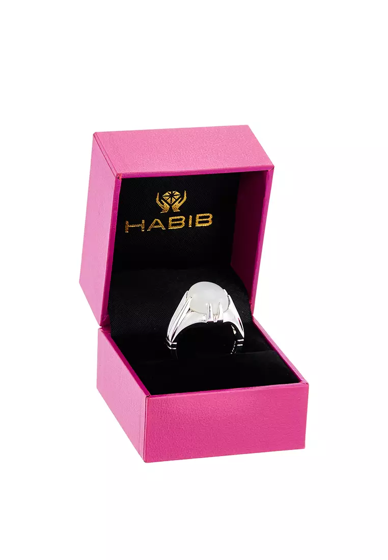 HABIB White Moonstone Men's Ring in 925 Silver Palladium A0529(PLD)-MN