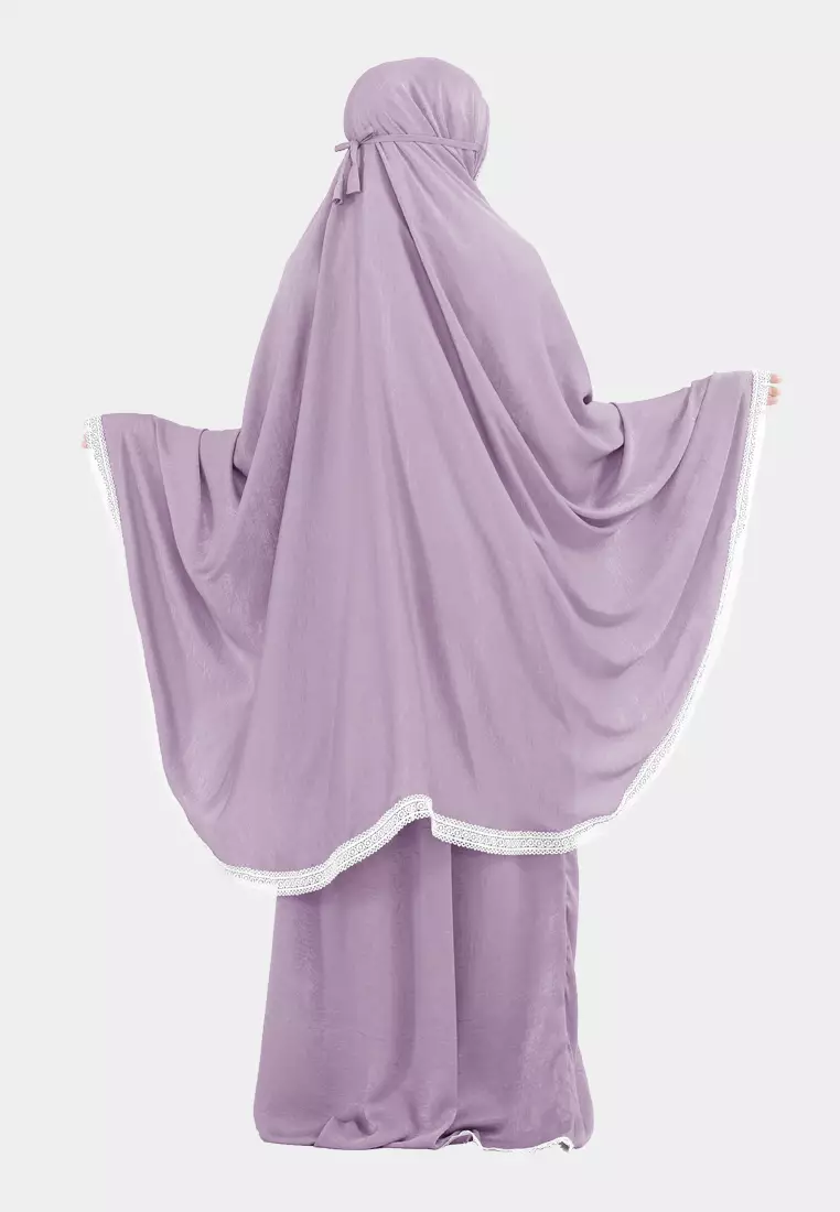 Cotton Bee - Jemia Prayer Set 2in1 | Mukena Dewasa Renda Resleting - Glam Purple