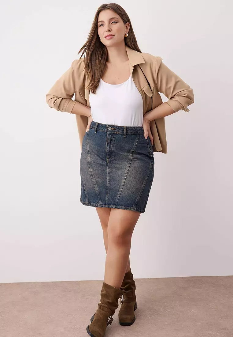 Plus Size Cotton Denim Mini Skirt