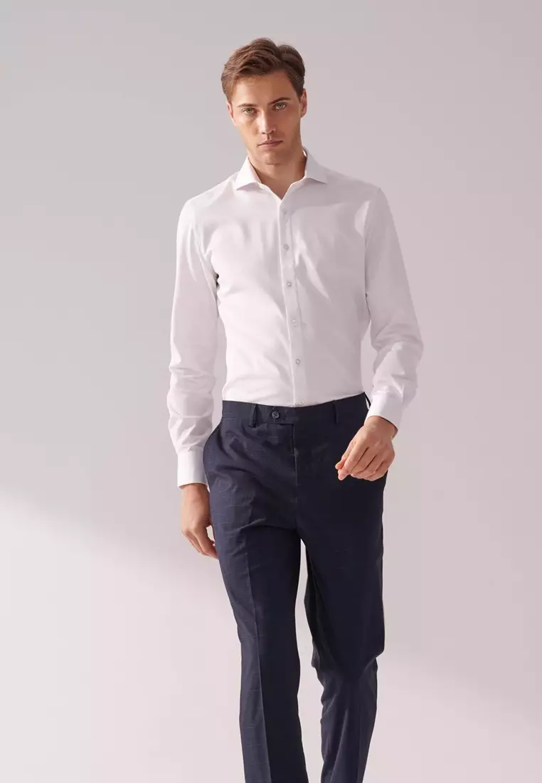 White Textured Slim Fit Shirt