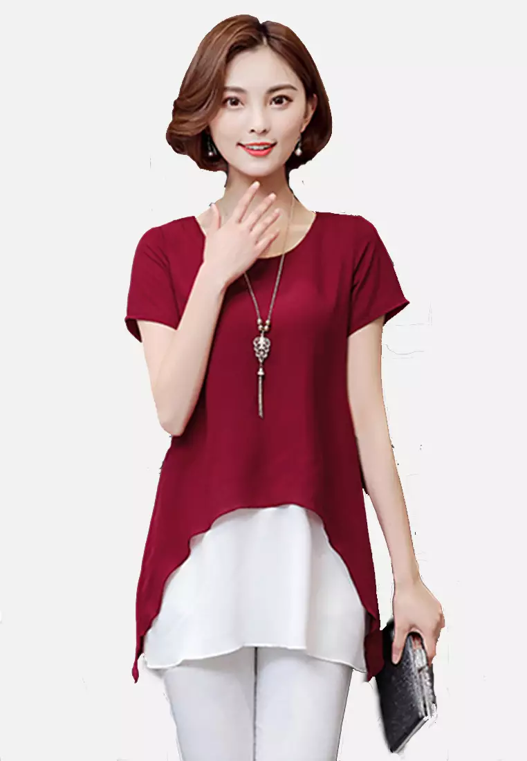 Chiffon Irregular Layered Tee With Accessory