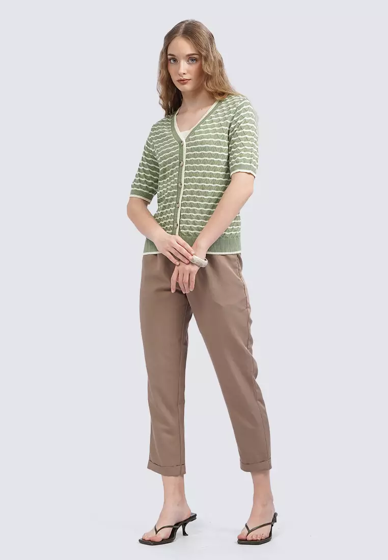 Rolled Up Hem Capri Pants THRUFFLE BROWN
