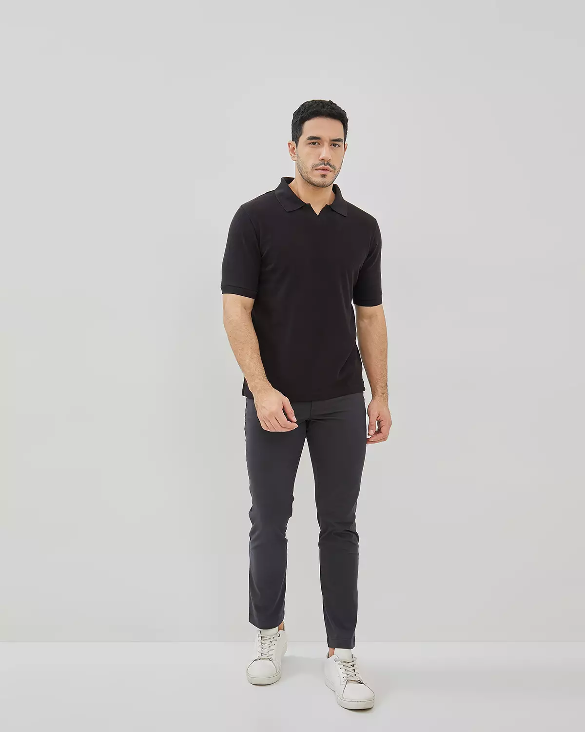 MEN'S BLACK WAFFLE V-NECK POLO SHIRT