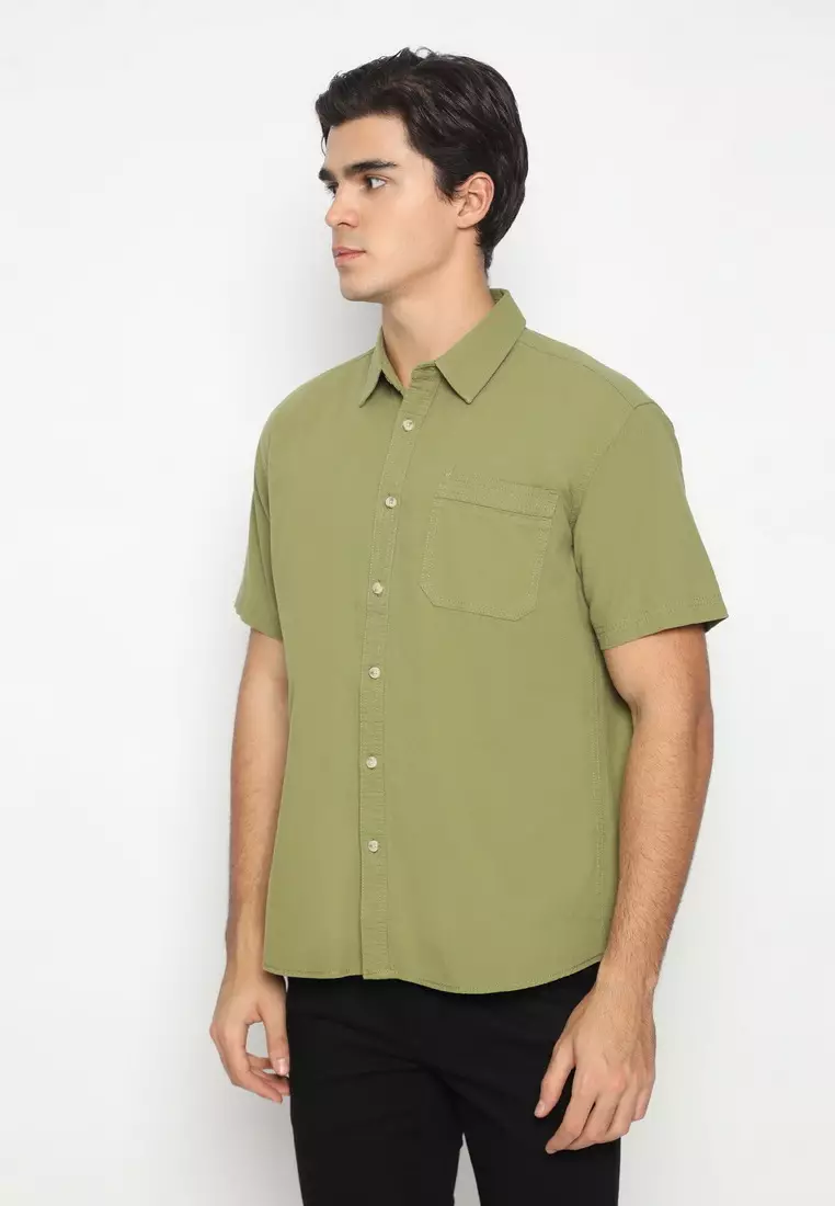 POLICE Kemeja Polos Cotton Avocado Regular Fit Pria