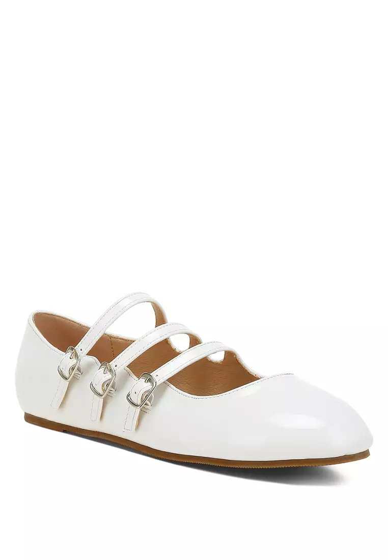 Triple Strap Mary Jane Sandals in White