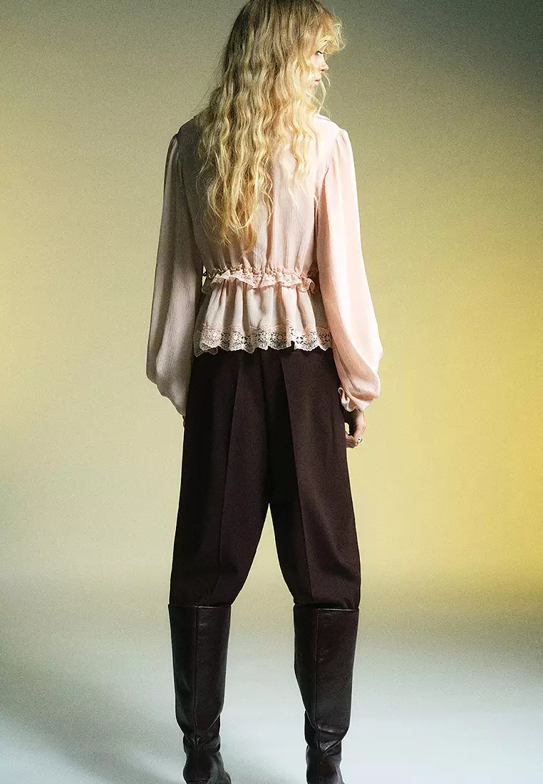 Wide-Leg Mid-Rise Pleated Trousers