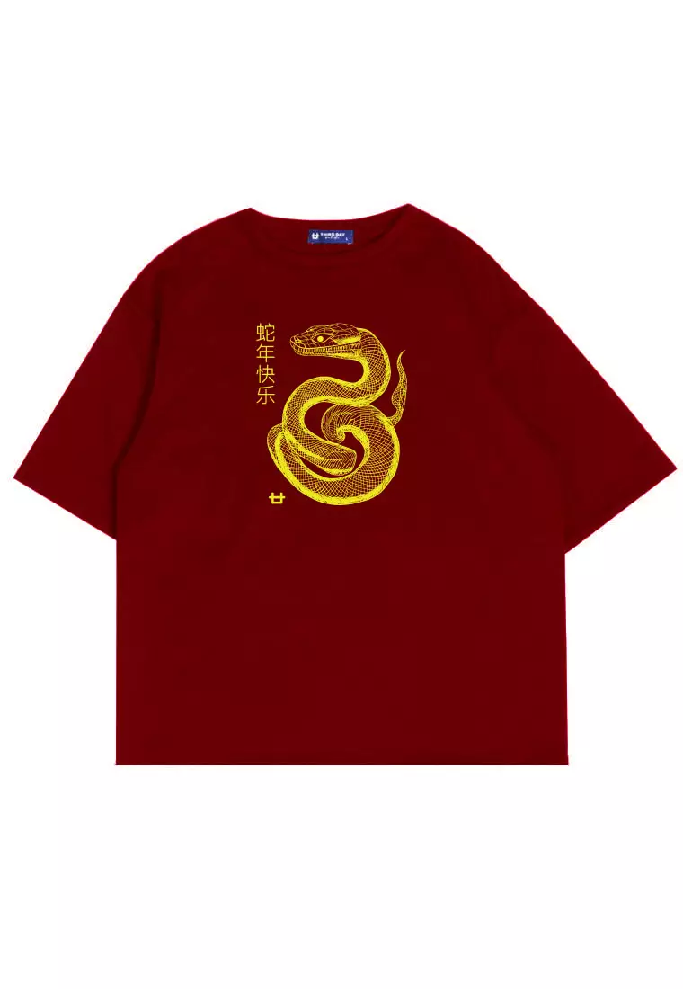 MTT90 Kaos Merah Imlek Oversize Bahan Tebal Scubalux "polymesh snake" merah maroon