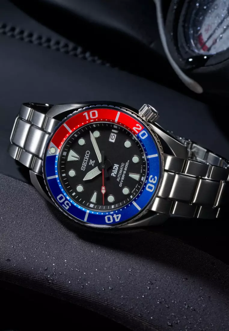 Seiko Prospex Sumo PADI 版潛水員 200 公尺黑色錶盤不鏽鋼錶帶自動錶 SPB181J1