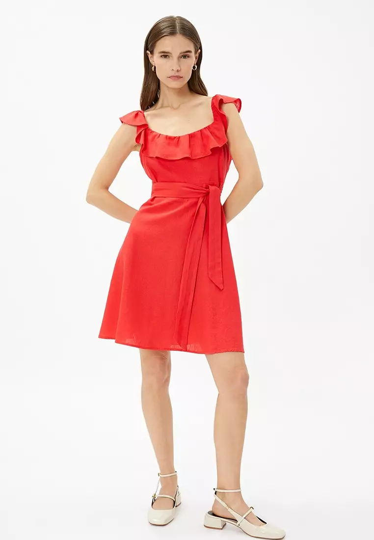 Linen Dress with Ruffles and Belt