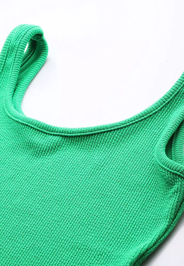 Ribbed Knit Slit Tank Dress In Green