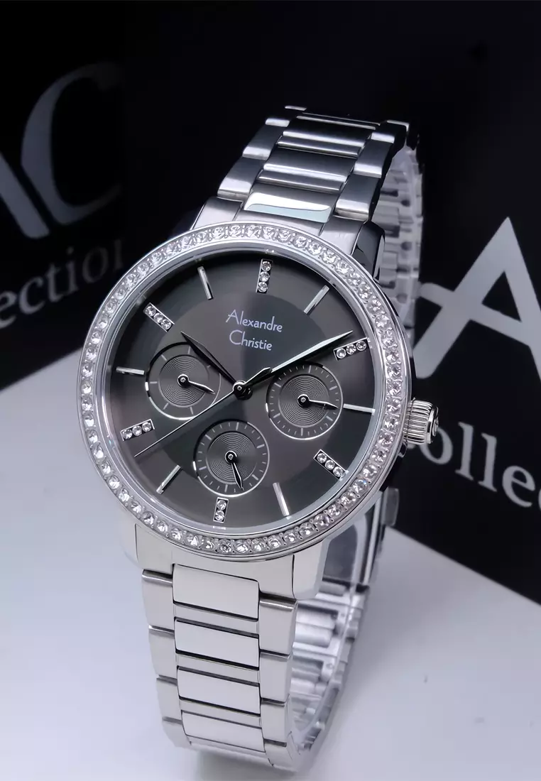 Alexandre Christie Jam Tangan Analog Wanita Silver Case Grey Dial - 2A47 BFBSSDG