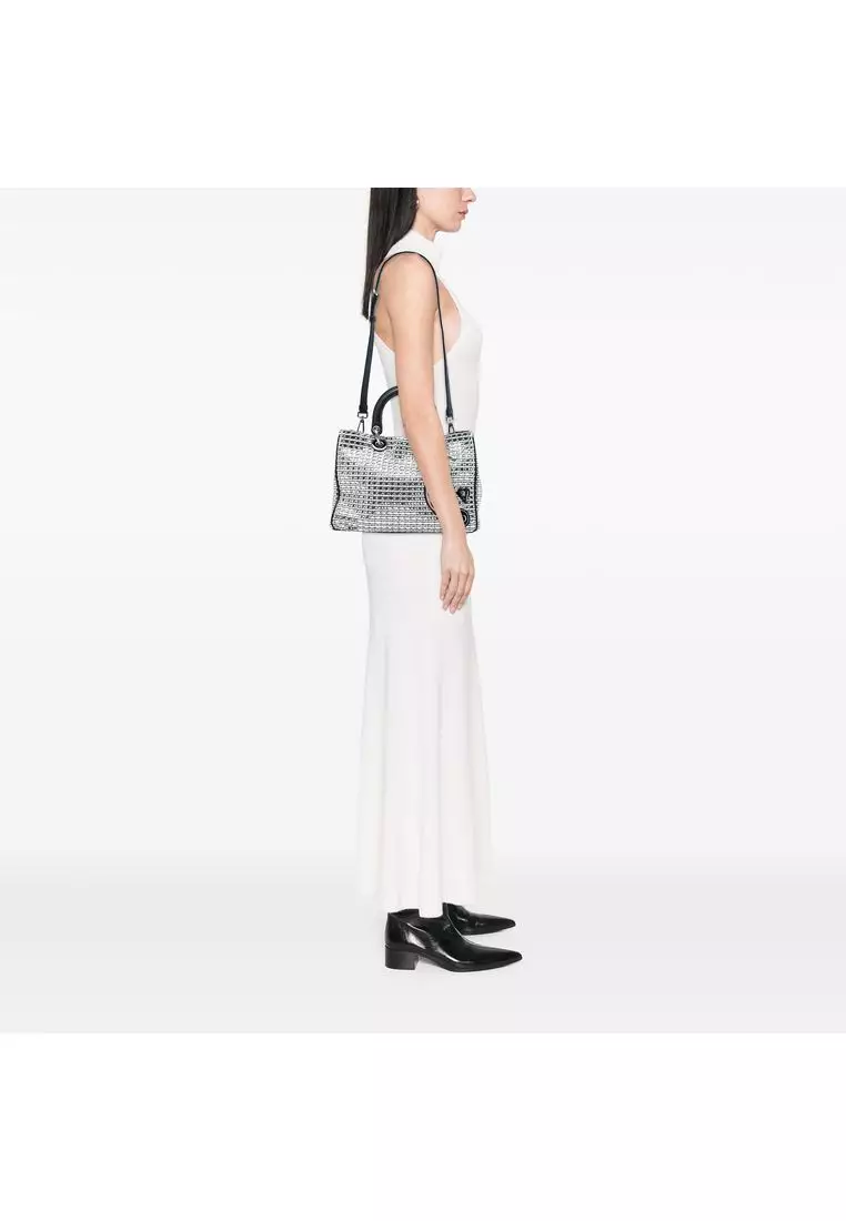 Pre-Loved Dior Medium Metallic Tweed Patch Diorissimo Satchel