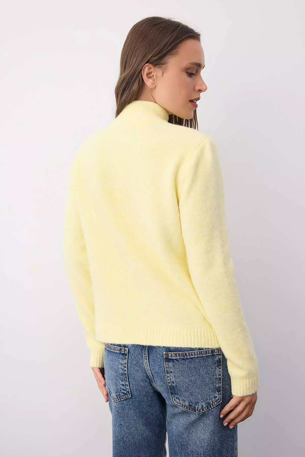 Wardrobe Essentials Yellow Wool Zippered Stand Collar Daisy Knit Cardigan | Twoaw26Hi00090