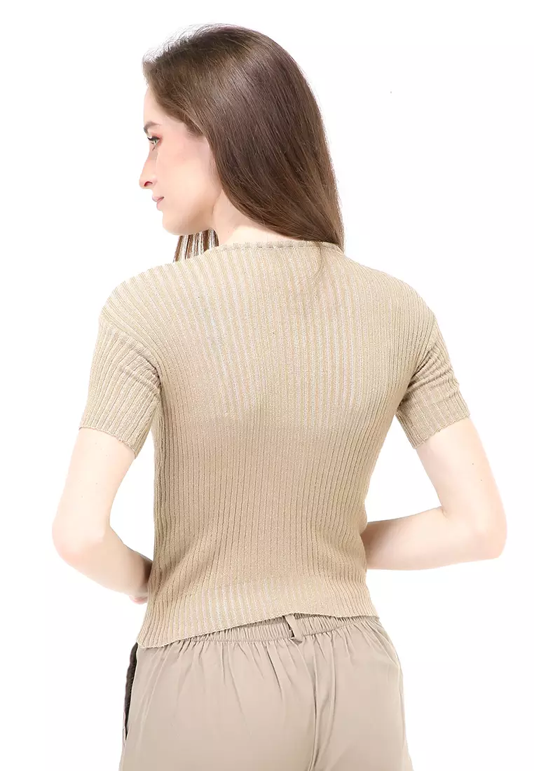 Amora Vneck Rajut Short Sleeves Atasan Casual Wanita - Coksu