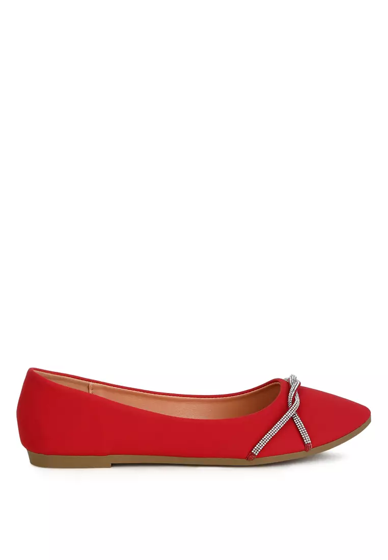 Balerina Kulit Imitasi Berlian Imitasi berwarna Merah