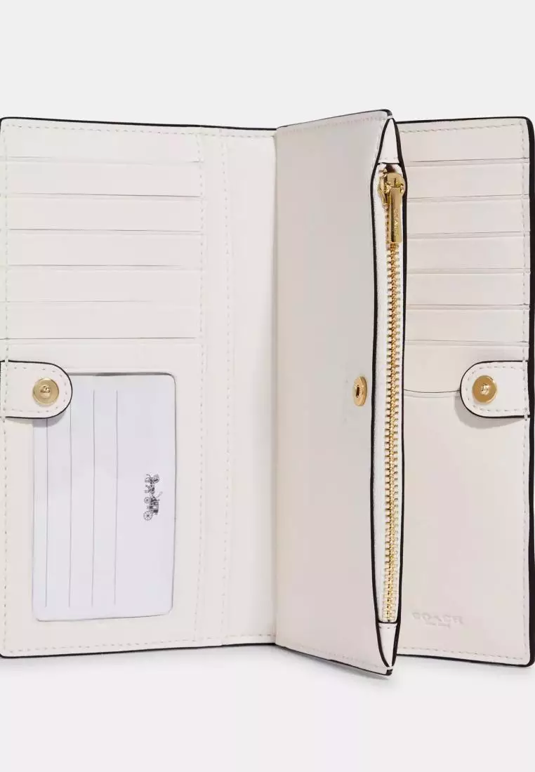 Coach Slim Zip Wallet In Signature Canvas Brown Light Khaki Chalk