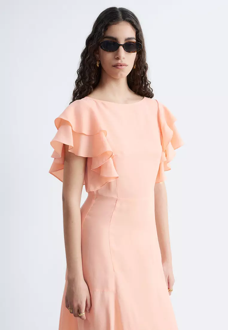 Frilled Satin Maxi Dress