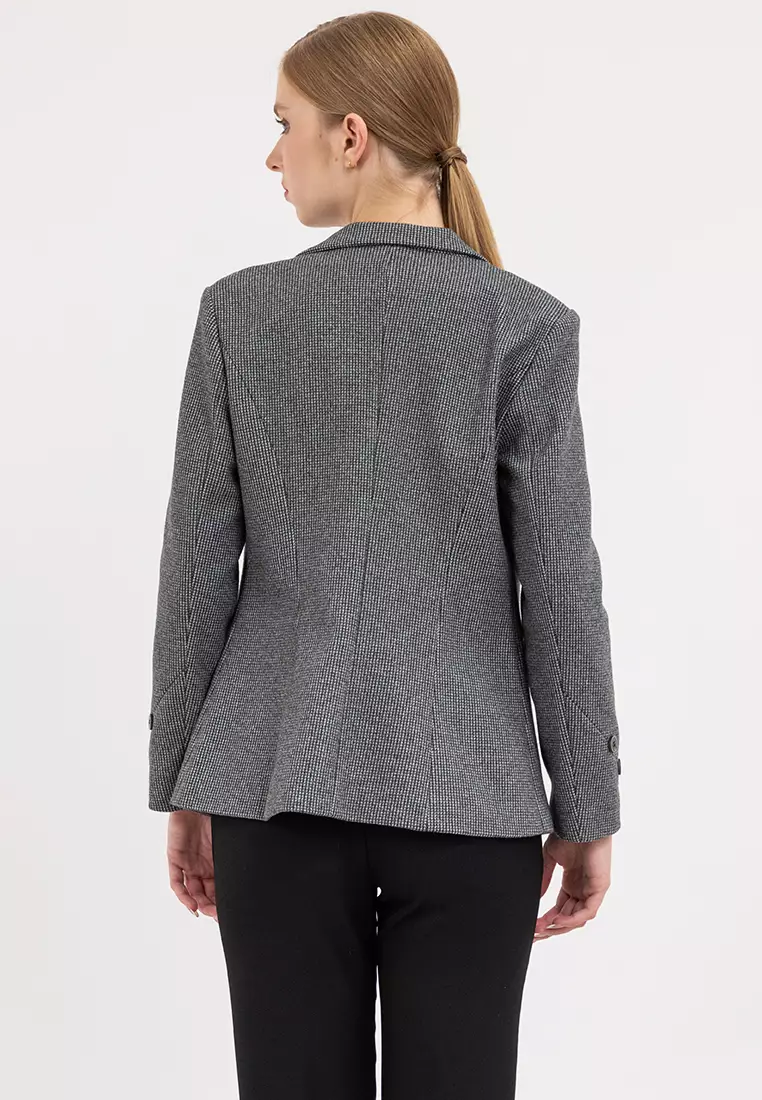 Wool Blend Houndstooth Blazer